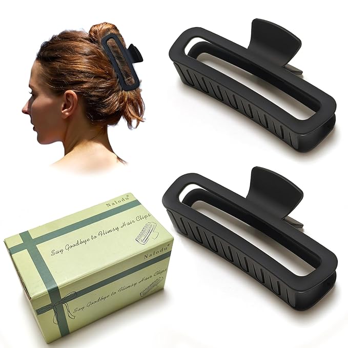 Hair Claw Clips 5 Inch Unbreakable Black XL Large Square Rectangle Clip Clamp for Thick Curly Long Hair Women - 2 Pack