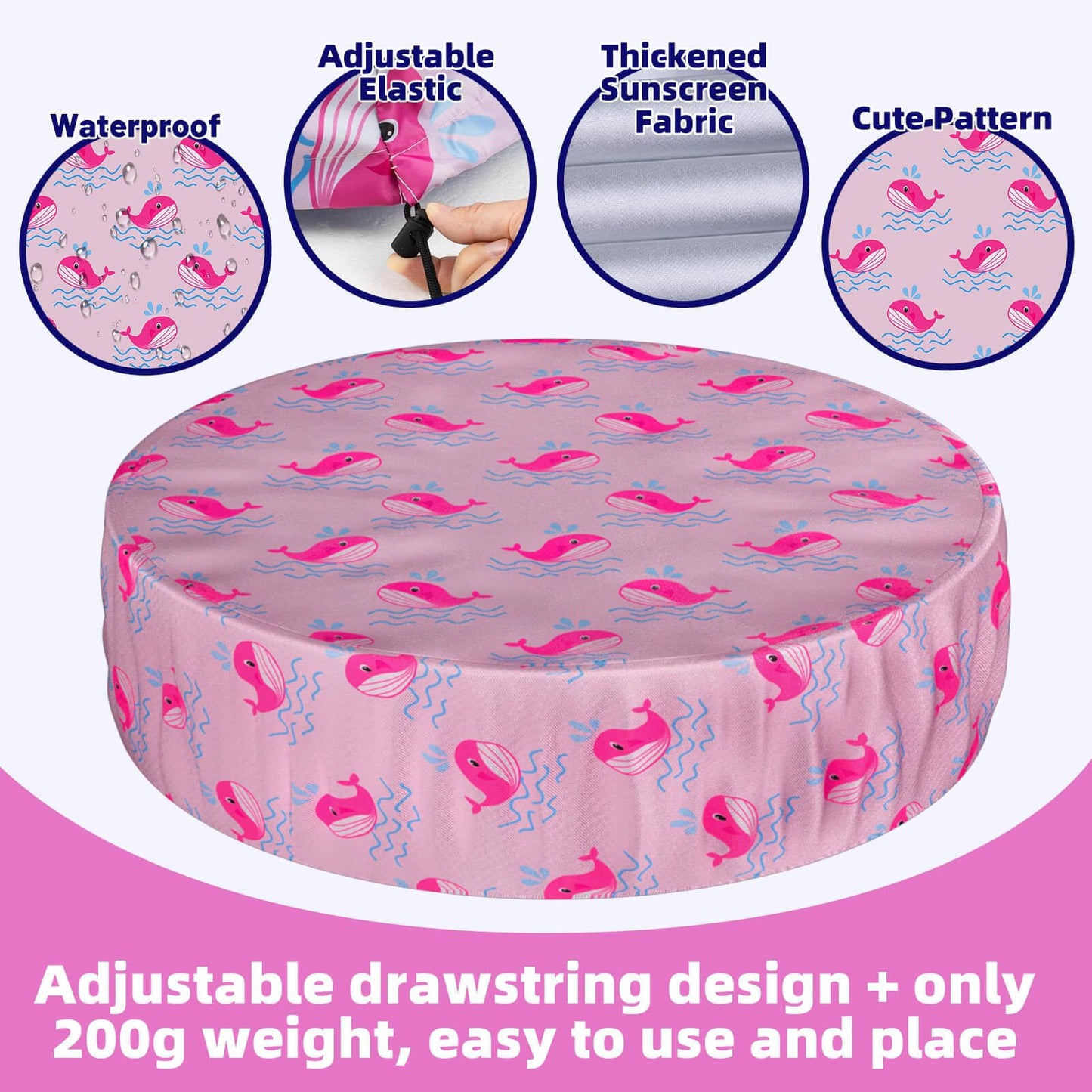 Ladadee Foldable Dog Pool Cover – Waterproof Round Pet Dog Kiddie Bath Tub Lid Cover, Fit for 32/48/63 Inch Pools, Outdoor Portable Puppy Pool Accessories with Drawstring
