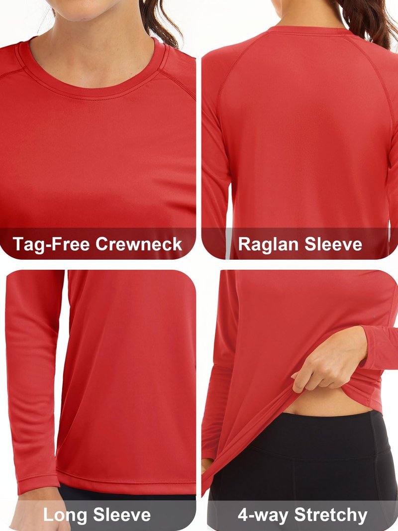 MAGCOMSEN Workout Shirts for Women Running Shirts Women Summer Shirts UV Protection Shirts for Women Long Sleeve Shirts for Women Tomato Red