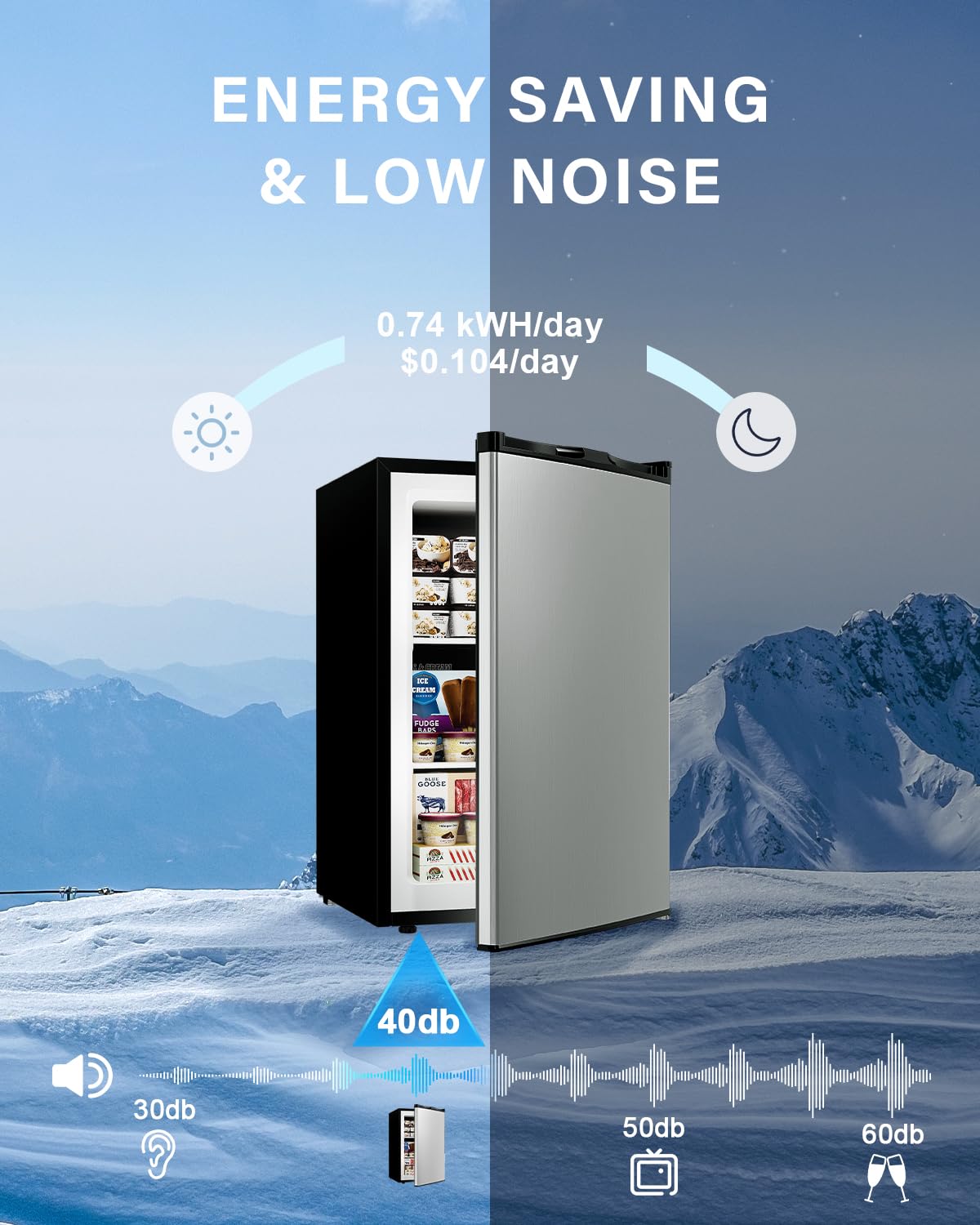 Feelfunn 1.1 Cu.ft Mini Freezer - Compact Upright Freezer with 7 Adjustable Thermostat, Removable Shelf, Reversible Single Door, 360°Uniform Cooling Small freezer for Home Office Apartment Dorm, Black