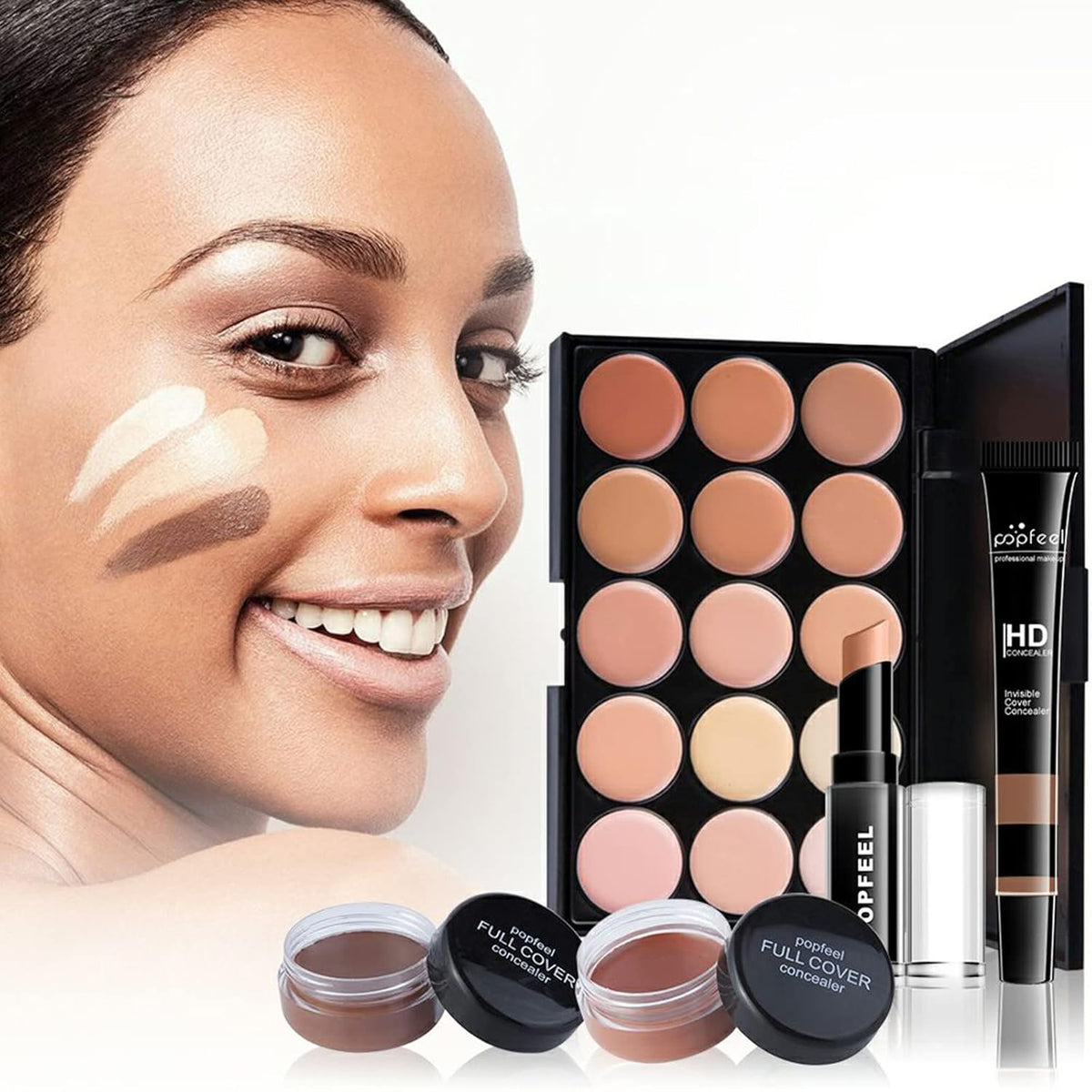 Makeup Kit For Women Full Kit, Naked Shimmer Eyeshadow Palette, Waterproof Black Eyeliner & Mascara, Makeup Tools Set, Lipstick, Premium Synthetic Foundation Powder for Medium to Dark Skin