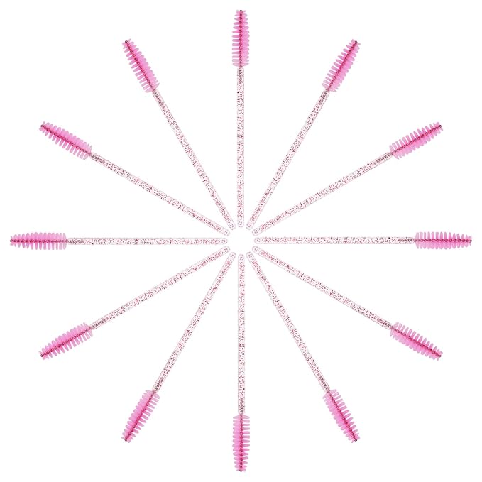 CHEFBEE 100PCS Disposable Eyelash Brush, Mascara Wands Makeup Brushes Applicators Kits for Eyelash Extensions and Eyebrow with Container (Light Pink)