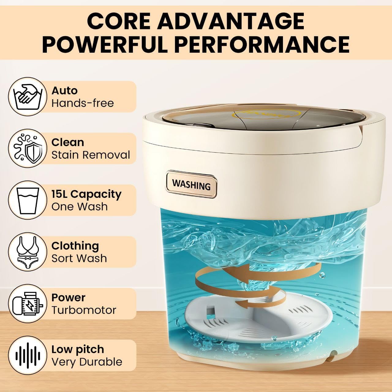 portable washing machine15L with Spin Basket – Small Washer portable for Underwear, Delicate Clothes, and Light Laundry – Ideal for Apartments, Dorms, Hotels, and Camping.