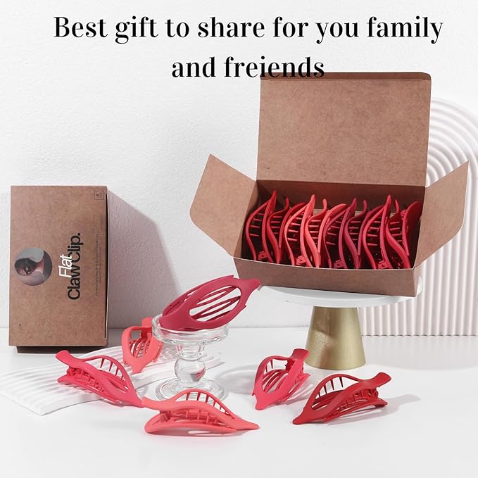 8 Pack Red Flat Hair Clips – Matte Large French Red Claw Clips for Women, Strong Hold No Slip Grip for Thick or Thin Hair, Bold & Chic Look for Date or Party Styling