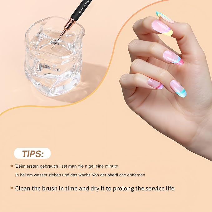 Metallic Nail Art Brushes, 5Pcs Nail Art Liner Brushes, Painting Art Design Brush Set Nail Dotting Drawing Tool for Long Lines, Thin Details, Fine Drawing Sizes 4/8/12/20/25mm, Black
