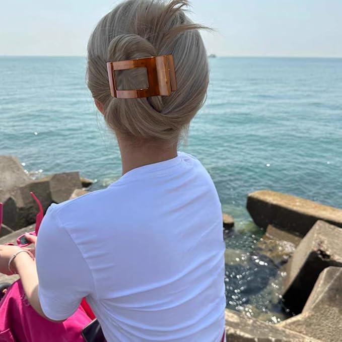 Velscrun Flat Hair Clips for Women Girls, Matte Lay Flat Claw Clips, Strong Hold Large Side Hair Clip All Hair Types, French Duck Billed Hair Jaw Claw Clip, Non Slip Grip for Daily Styling Amber