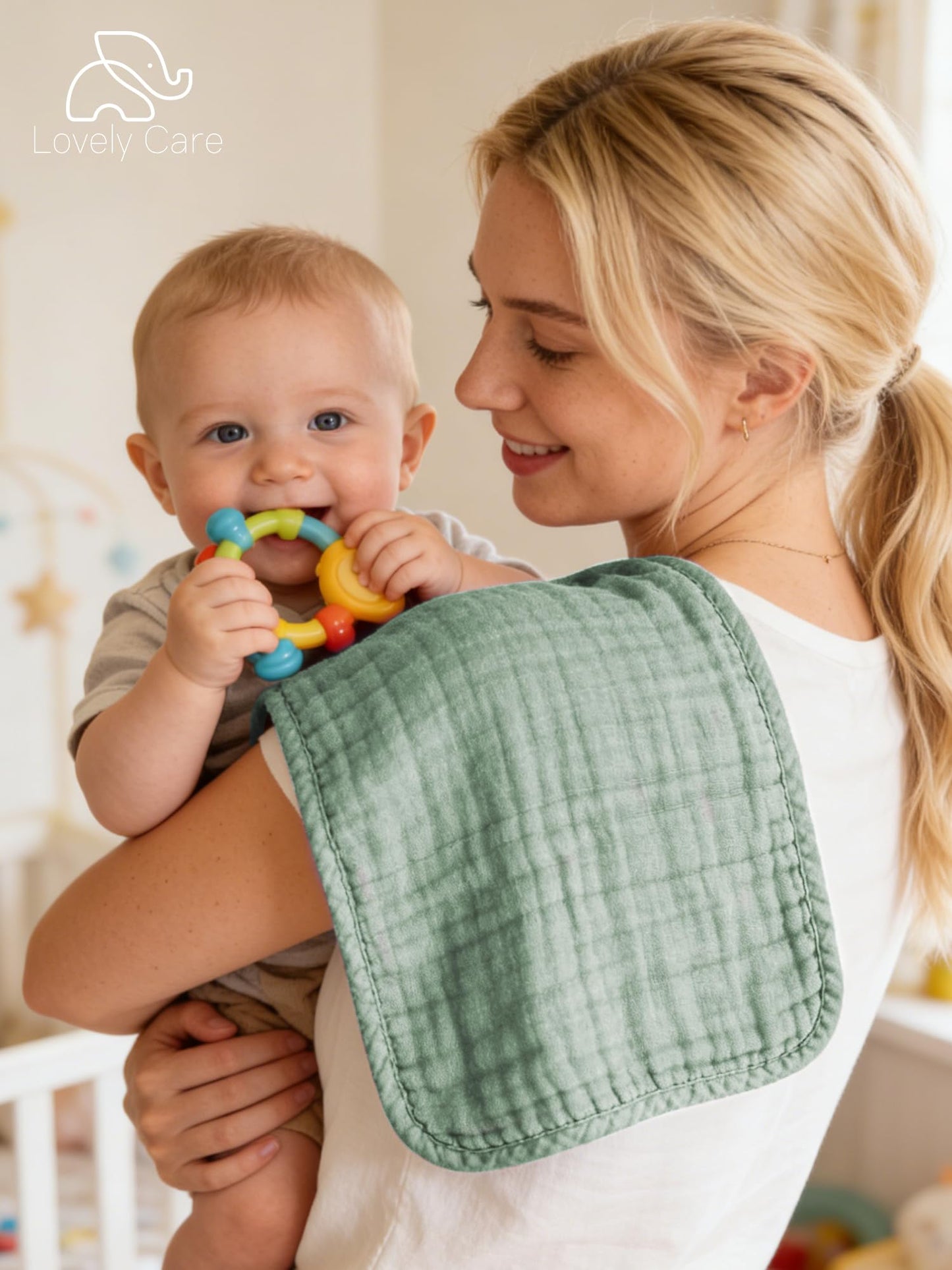 Lovely Care 12 Pack Muslin Burp Cloths 100% Cotton Muslin Cloths Large 20''x10'' Extra Soft and Absorbent Baby Burping Cloth - Slate, Navy & Grey