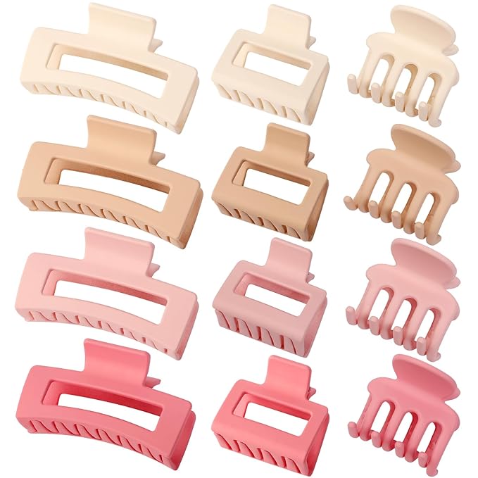 3 Styles Hair Clips for Women Small Medium Big Claw Clips for Thin Thick Hair 12 Pcs Hair Claw Clips Hair Clips Combination Hair Accessories for Women (Pink)