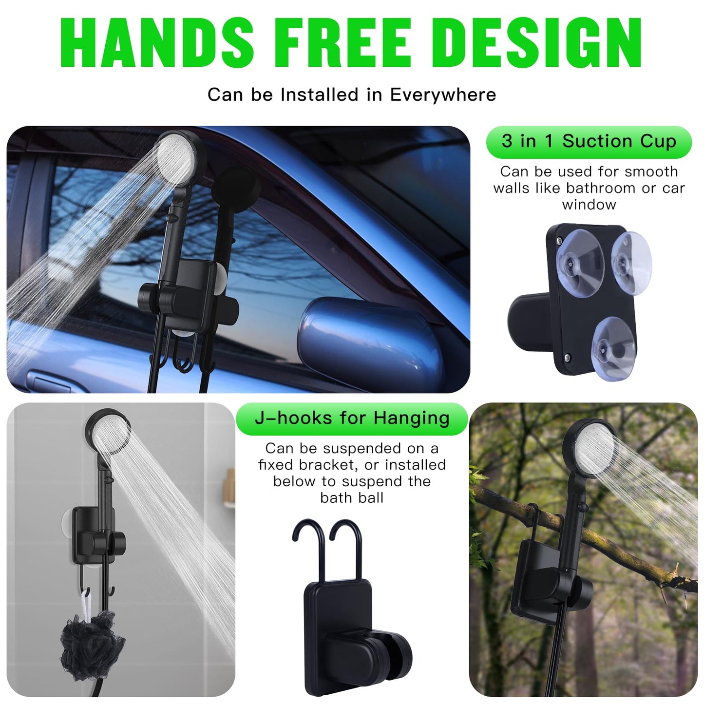 Portable Shower for Camping, [Upgraded] Spopal 10000mAh Rechargeable Camping Shower with 5 Adjustable Speeds,Premium LED Display, IPX8 Waterproof Outdoor Shower Kit for Hiking, Car, Pet, Travel (BK)
