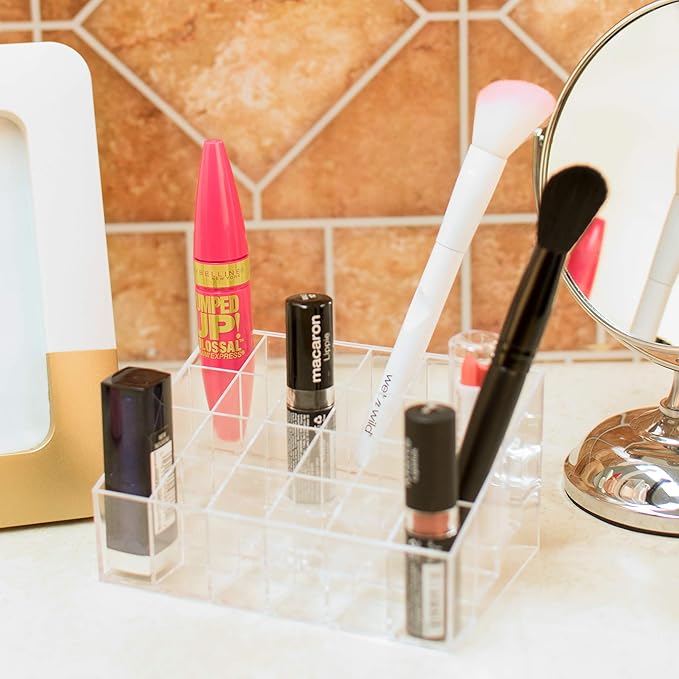 Super Z Outlet Transparent Cosmetic Makeup Organizer for Lipstick, Brushes, Bottles, and More - Clear Case Display Rack Holder
