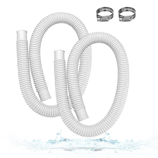 1.5" x 59" Pool Hoses for Above Ground Pools – 2-Pack Pool Pump Replacement Hose with 8 Clamps, Compatible with Intex, Coleman, Summer Waves Pool Pumps & Filters (White 2pcs-1.5“)