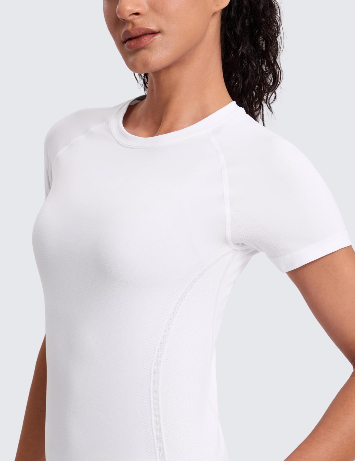 CRZ YOGA Seamless Workout Tops for Women Hip Length - Athletic Running Gym Yoga Short Sleeve Shirts Breathable Crewneck Tees White XX-Small