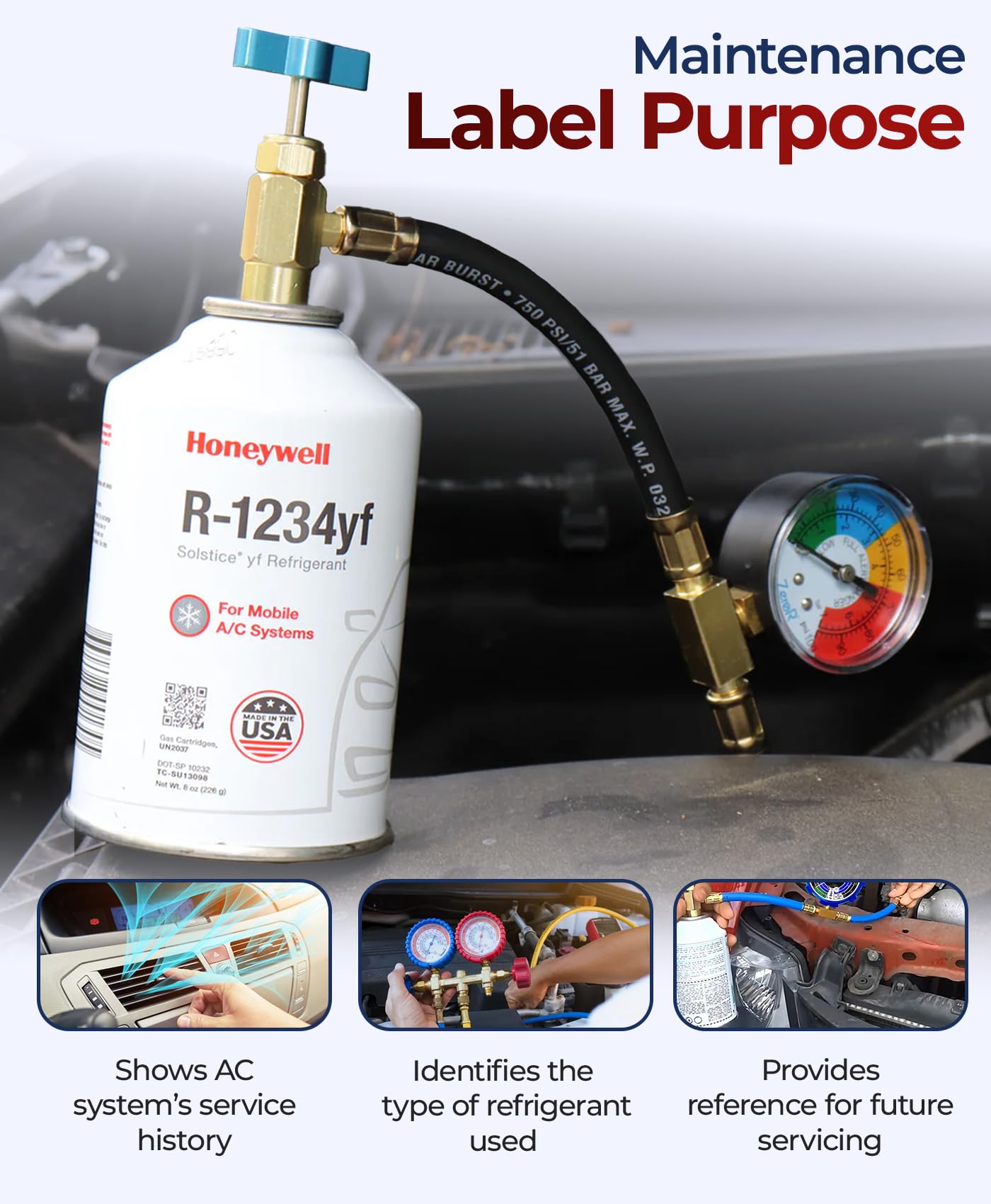ZeroR® Genuine R1234YF Refrigerant Can for Automotive AC Systems - HFO-R1234YF, SSV Can with Reverse-Thread Design, Included Service Sticker - Compatible with R1234YF Systems - 8 Oz, 4 Can