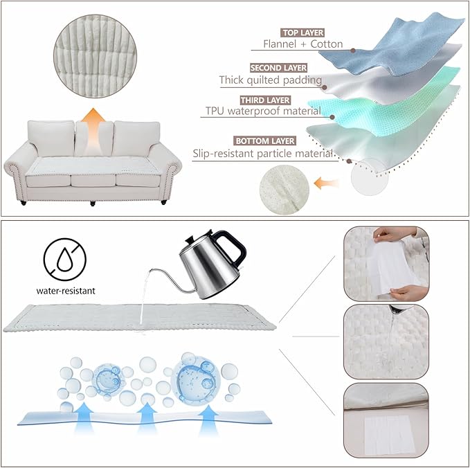 Waterproof Couch Cover for Dogs Washable,Non Slip Fuzzy Durable Couch Covers for 3 Cushion Sofa Pet Friendly Sofa Cover Dog Thick Soft Slipcovers Protector Couches Mat Bed (White, 27.6" x 59.06")