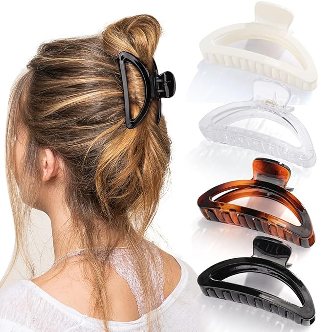 Canitor 4Pcs Women's Hair Claw Clips - Semicircle Acrylic Clips for Thick, Thin and Medium Hair