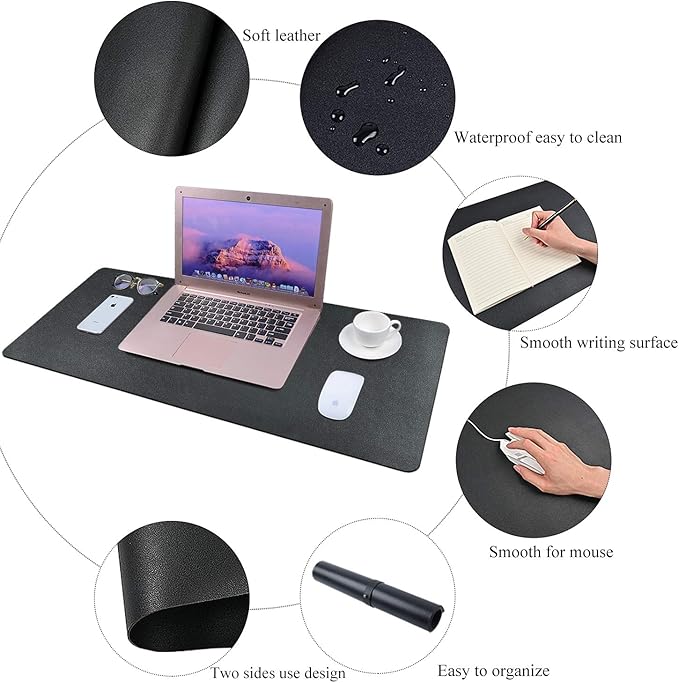 Desk Pad for Office Home 31" x 13",PU Leather Waterproof Large Desk Writing Mat Organizer,Multifunctional Ultra Thin Dual Use Desk Blotters Mouse Pad Protector ?€? (Black)