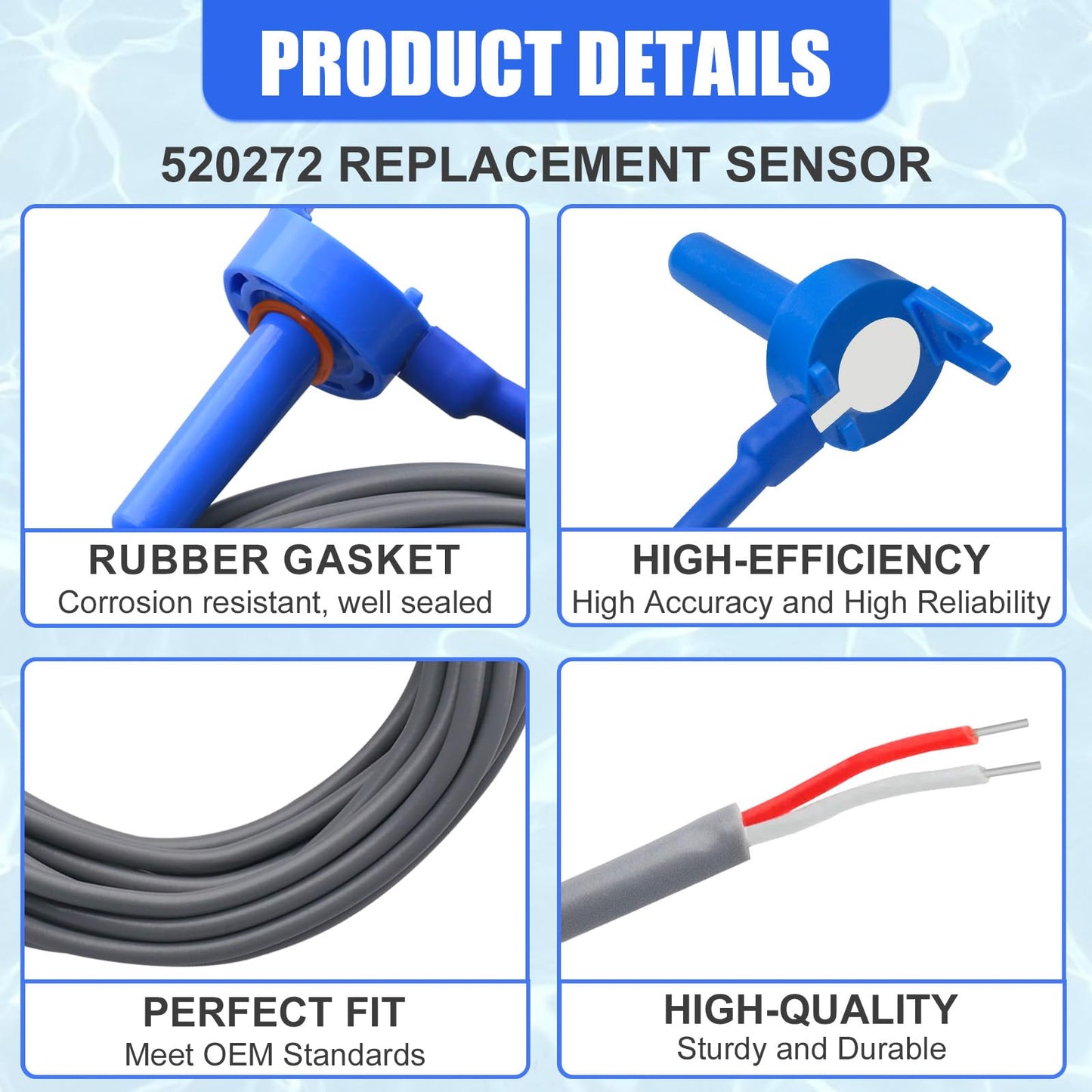 2 Pack 520272 Pool 7790 Temperature Sensor Thermistor Air/Water/Solar 20' Feet Cable for Jandy - Replacement Pool/Spa (10K-ohm Sensor - Includes 2 Pcs 2" Pipe Clamp)