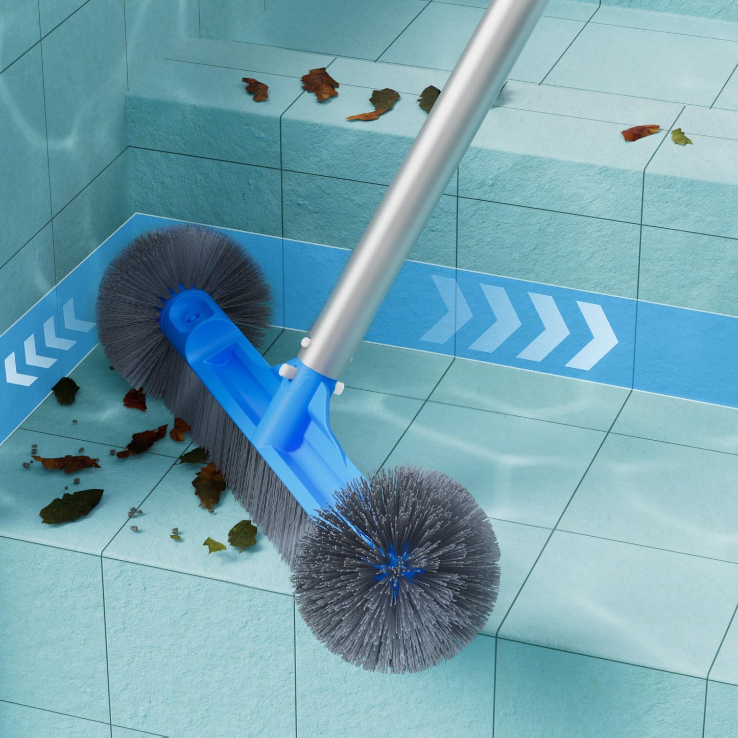 TidyMister Pool Cleaning Kit Full Set - 17.5'' Self-Repair Pool Nylon Net Ultra Fine Mesh & 17.5'' Detachable Round End Pool Brush & 10 Ft Pool Pole with Hook, for Above Ground In-ground Pools, Spas