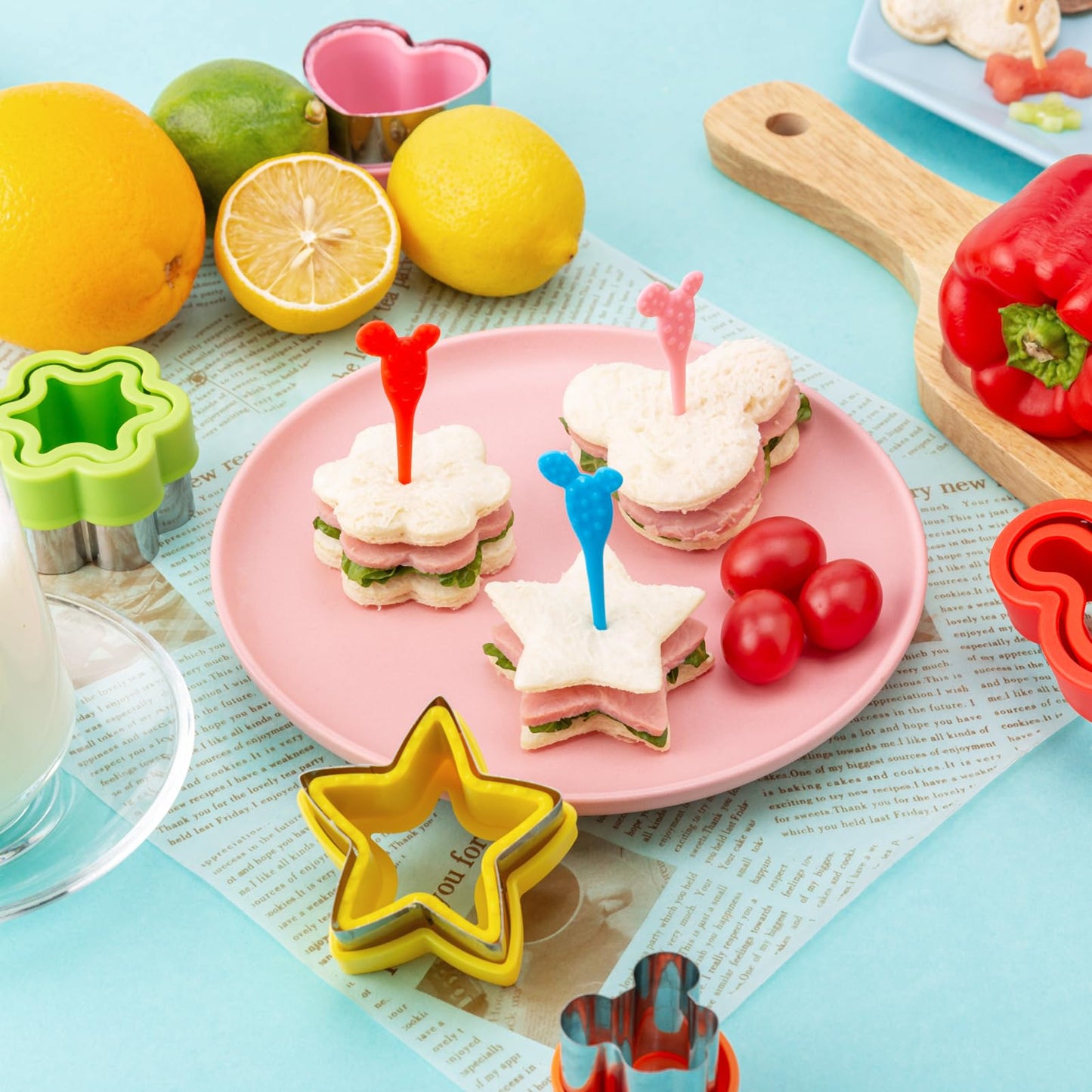 Sandwich Cutter for Kids Lunch 48 Pcs (LARGE), Nifogo Sandwich Maker, Cookie Cutters and Sealer Set, Bread Decruster, Dinosaur Mickey Heart Shape for Boys Girls