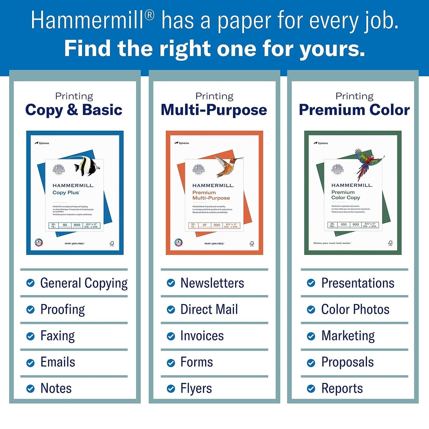 Hammermill Cardstock, Premium Color Copy, 80 lb, 8.5 x 11 - 1 Pack (250 Sheets) - 100 Bright, Made in the USA Card Stock, 120023R, White