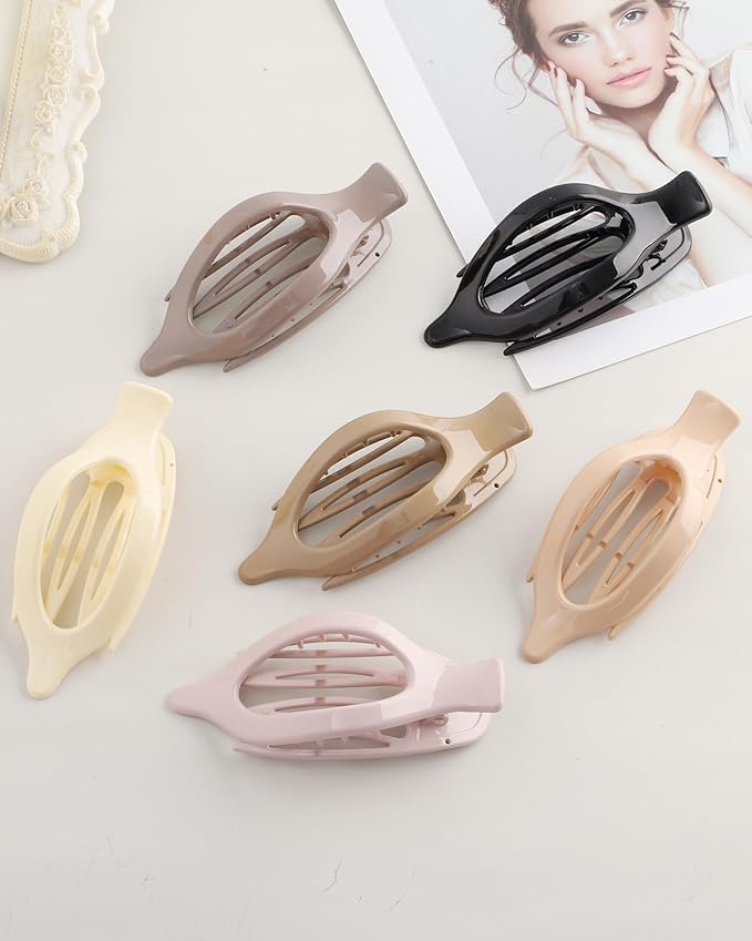 French Flat Hair Clips for Women - 6Pcs Flat Hair Claws for Thin Thick Hair Strong Hold No Slip Grip Hair Claw Clips for Women Girls (Polished(Neutral colors #1))