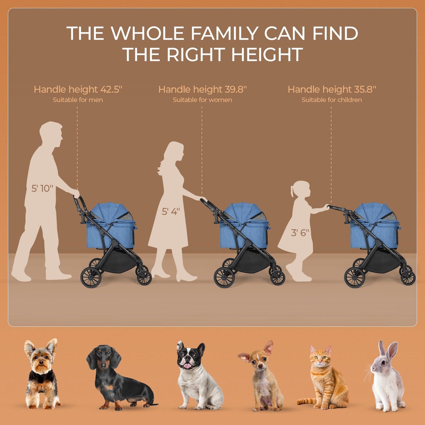 MAMIZO Foldable Dog Stroller for Medium Dogs Cats Up to 33 Lbs, Adjustable Height Handle, Pet Stroller with Aluminum and Carbon Steel Frame, Sun Shades, Storage Basket & Shock Absorbers, All-Terrain