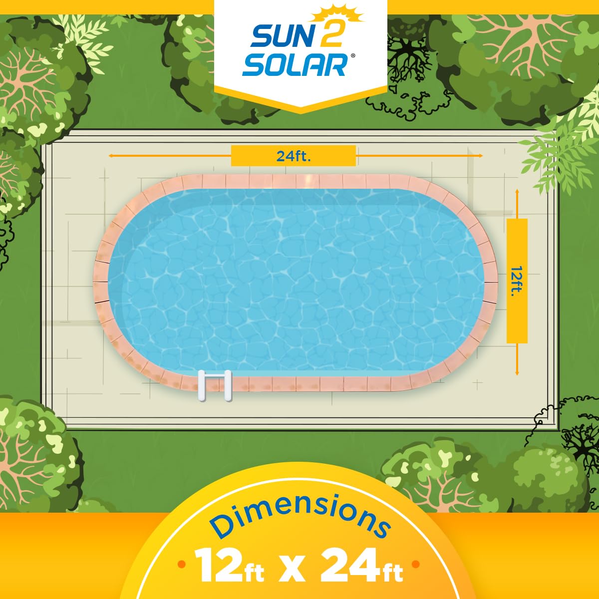Sun2Solar Blue 12 ft x 24 ft Oval Pool Solar Cover | 8 Mil | Heat Retaining Blanket for Inground and Above Ground Swimming Pools | Harness The Sun's Energy to Heat Pool | Bubble Heating Blankets