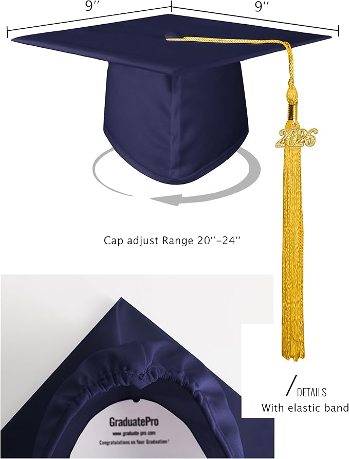 GraduatePro Matte Graduation Cap with 2026 Tassel for Adults High School and Bachelor Master 12 Colors
