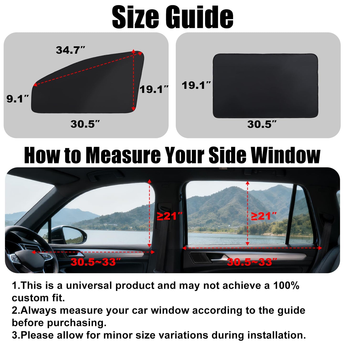 XCBYT Car Window Shades - 4 Pcs Car Privacy Curtains - 100% Block Light Car Window Covers - Magnetic Side Window Sun Shade Keeps Cooler for Breastfeeding, Taking a nap, Changing Clothes, Camping