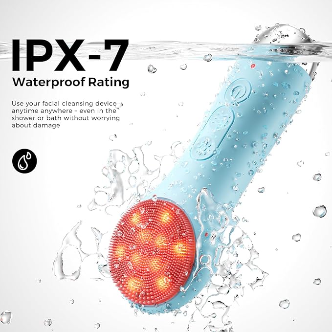 Face Scrubber Facial Cleansing Brush - Waterproof and Rechargeable Face Cleansing Brush with 4 LED Gentle Light, Cleansing, Exfoliating and Massaging, Electric Face Scrub Brush for Men & Women