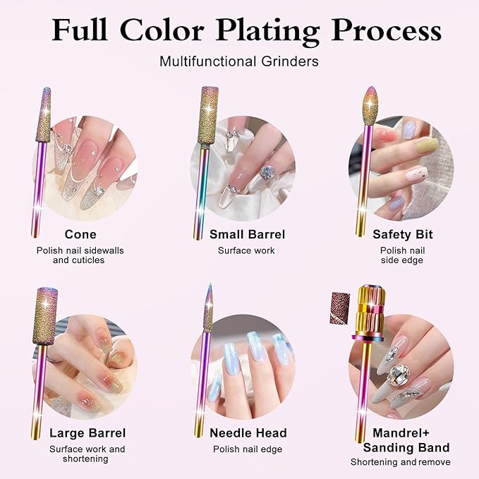 Electric Nail Drill Kit, Portable File for Acrylic Gel Nails, Professional Machine Efile Manicure Pedicure Tools with Iridescent Bits Home Salon Use, Pink
