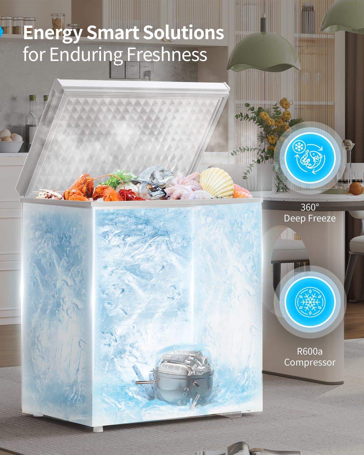 Muhub 7.0 Cubic Feet Chest Freezer, White Deep Freezer with Removable Baskets, Free Standing Top Open Door Compact Freezer with Adjustable Temperature (7.0 Cu.Ft)