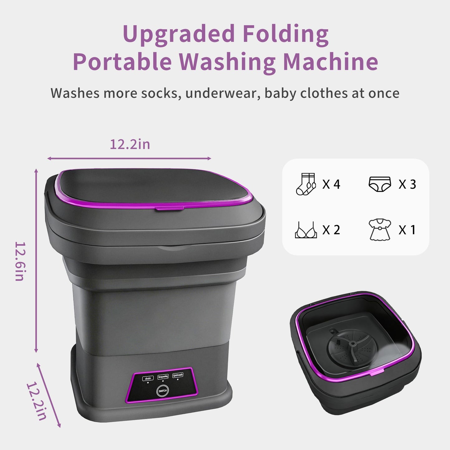 Ugupy 13L Portable Washing Machine, Foldable Mini Washing Machine with Spin Basket & 3 Cleaning Modes, Small Laundry Machine for Underwear, Baby Clothes, Socks, Compact Design for Travel Apartment RV