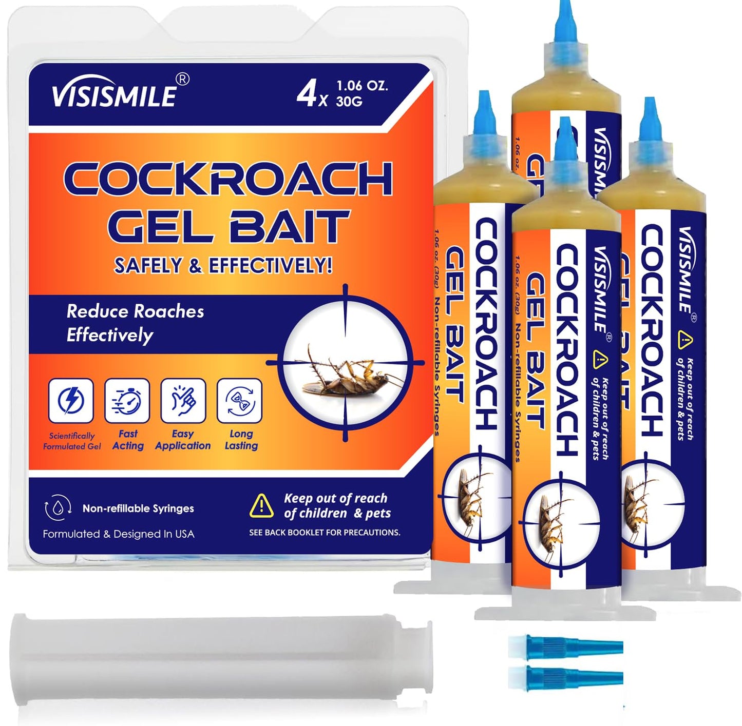 Roach Gel Bait Indoor and Outdoor: Cockroach Killer Repellents for German Cockroaches, Small Roaches â Cockroach Deterrent for Homes and Kitchens â Pet Safe Roach Control 4-Tubes