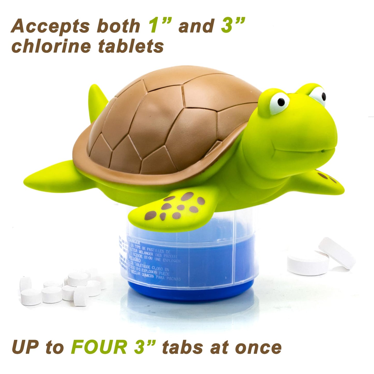 WWD POOL Chlorine Floater, Animal Pool Chlorine Dispenser for Chemical Tablets Fits 3 Inch Tabs Bromine Holder(Turtle)