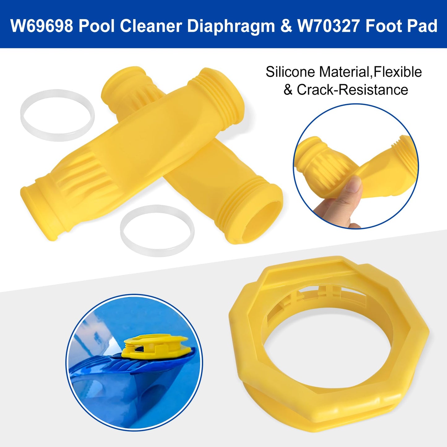 4 Pieces Pool Cleaner Replacements Include W70329 Finned Seal Disc Skirt & W69698 Pool Cleaner Diaphragms & W70327 Foot Pad Compatible with Zodiac Baracuda G2 G3 G4, Replace W72855 W69721 W46666