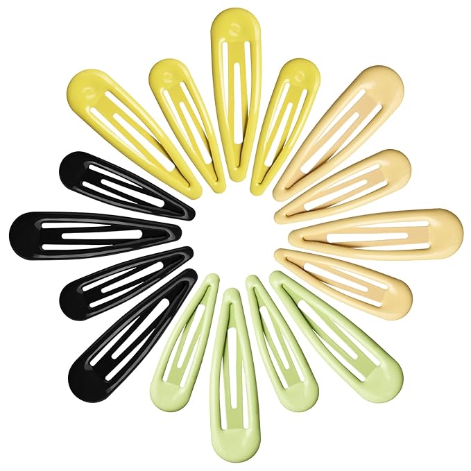 Metal Snap Hair Clips, No Slip Hair Clips for Thick/Thin Hair, 16pcs Medium Barrettes for Women Kids Hairstyle Makeup Accessories (8pcs 2.36inch & 8pcs 2.7inch) (Green Yellow)