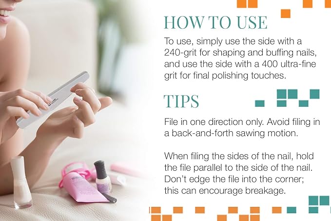 Nail Tek The Finisher File, Professional Double-Sided 240/400 Grit Nail File to Shape and Smooth Acrylic, Gel, and Natural Nails, Nail Polish Remover, Must-Have Manicure and Pedicure Kit Tool, 6 Pack