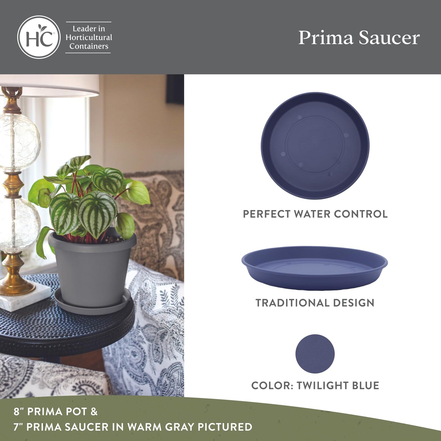 The HC Companies 10.5 Inch Prima Round Plant Saucer, Lightweight UV-Resistant Plastic Outdoor & Indoor Flower Pot Tray, 2-Pack Plant Pot Trays for Garden & Home Decor, Twilight Blue