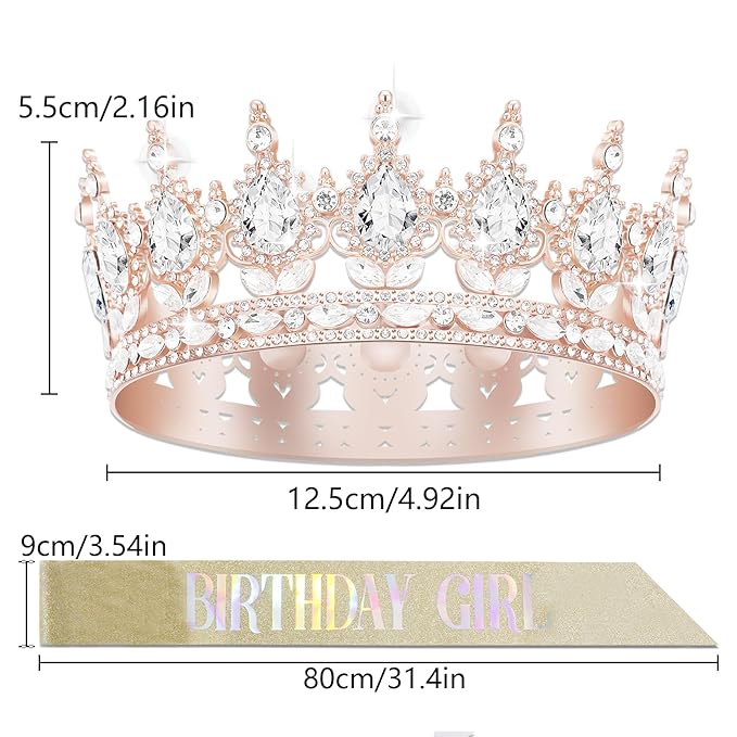 YOUlDIANZI Queen Crown Birthdays Crowns for Women, Birthday Sash, Birthday Tiara for Women Set, Princess Rhinestone BirthdayPrincess Headband Birthday Gifts for Womens, Sweet Happy Accessories