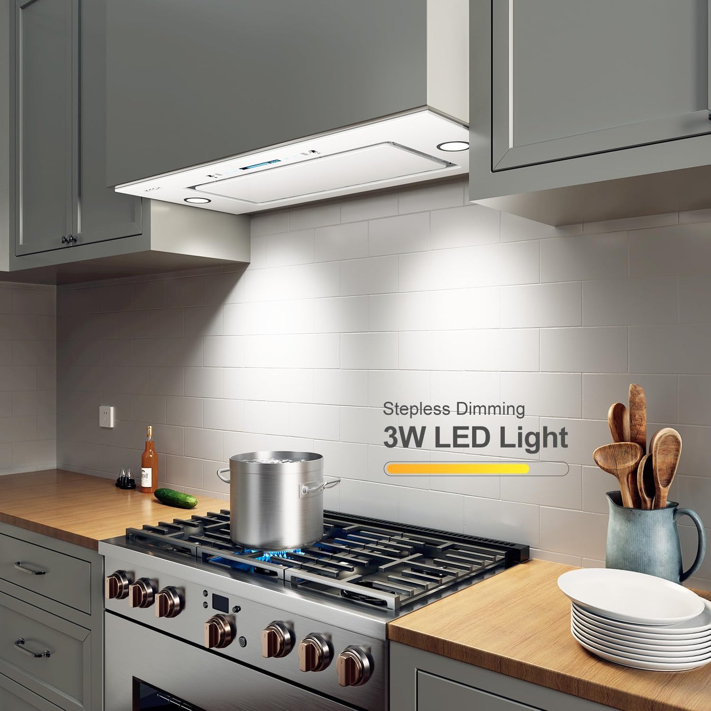 IKTCH New 36" Range Hood Insert, 900 CFM Ducted/Ductless Range Hood with 4 Speed Fan, White Stainless Steel & Tempered Glass Range Hood 36 inch with Gesture Sensing&Touch Control Making life Smarter