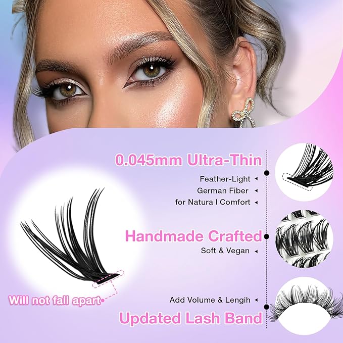 Lash Clusters DIY Cluster Eyelash Extensions 280pcs 9‑16mm 30D+40D Fluffy D Curl Natural Lashes–Waterproof Fake Cat Eye Wispy Individual Soft Clusters(16MIX1-1-X)
