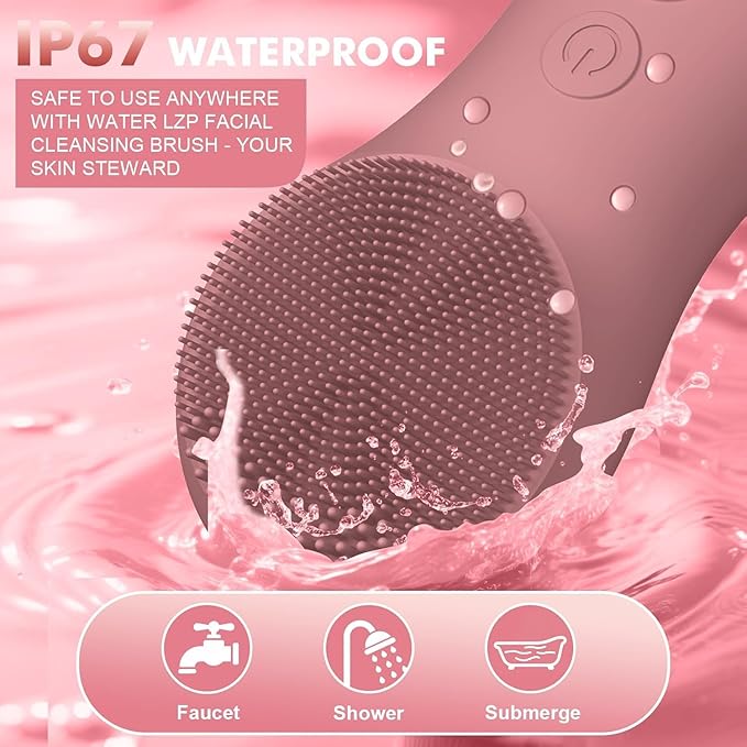 LZP Silicone Face Scrubber, Electric Facial Cleansing Brush with 6 Speeds Vibration Technology, Rechargeable & Waterproof Exfoliating Scrub Brush for Cleansing and Massaging, Men Women