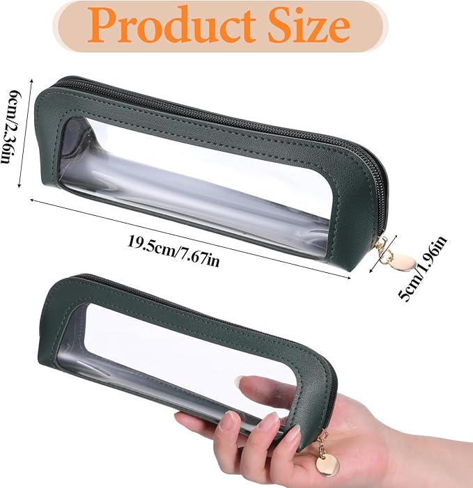 Small Clear Makeup Bag, PU Leather Travel Makeup Brush Pouch Portable Transparent Waterproof Cosmetic Organizer Pouch with Zipper for Women Home Travel Office Cosmetic Storage (Dark Green)
