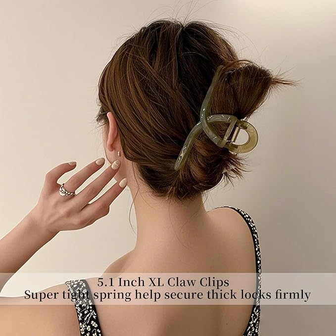5 Inch Extra Large Claw Clips, 13 cm No Slip Jelly Jumbo No Slip XL Hair Clips for Thick Long Curly Hair, Big Hair Claw Clips, 5 Pack