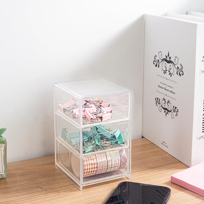 Small Desk Organizer with Drawer, Desktop Organization for Office Supplies, Jewelry Storage Box