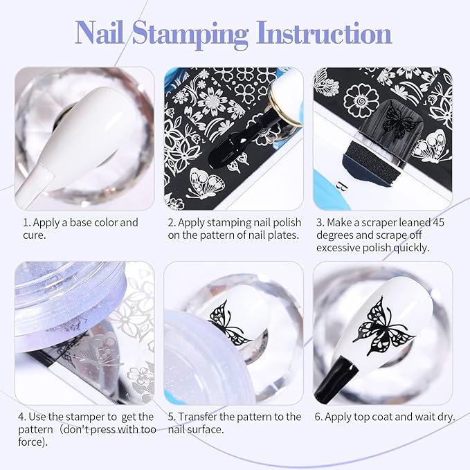 Born Pretty French Tip Nail Stamp, 6PCS Art Stamper With Scrapers, Silicone Stamping Long & Short Jelly Stamper Kit for French Manicure Home DIY Art Salon