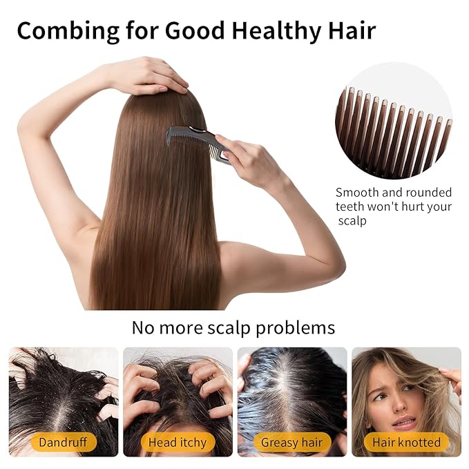 Dandruff Comb Wide Tooth, Stainless Steel Fine Tooth Lice/Psoriasis Scalp Detox Comb for Women, Men & Kids, Professional Portable Sweep/Massage/Clean Shower Brush Tool for Hair Care/Growth (Black)