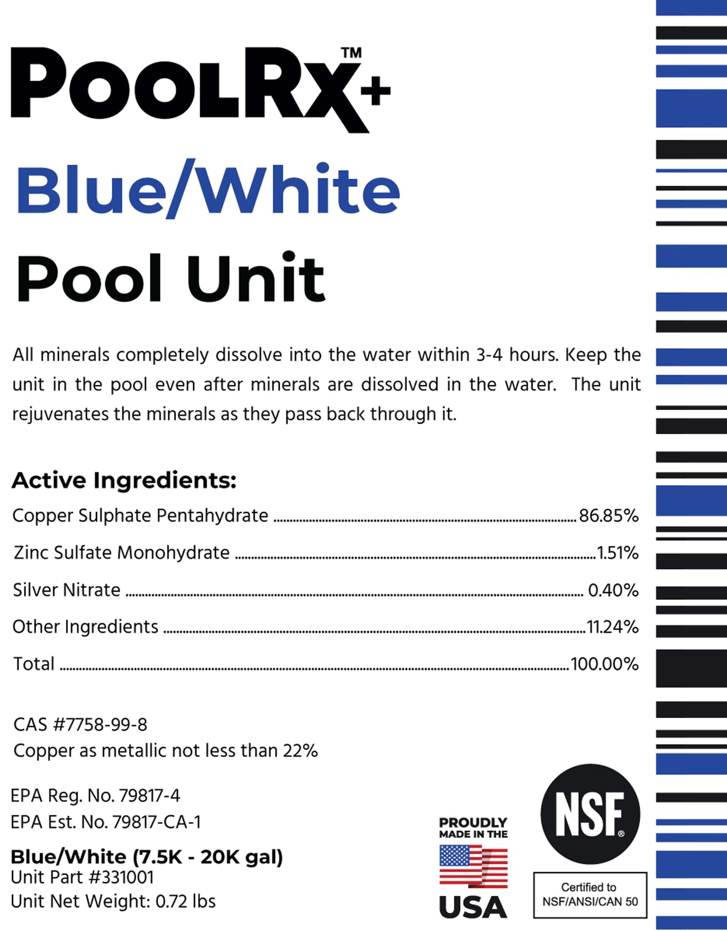 PoolRX+ Pool Unit 7.5k-20k gallons (4-Pack), Blue, (331003)