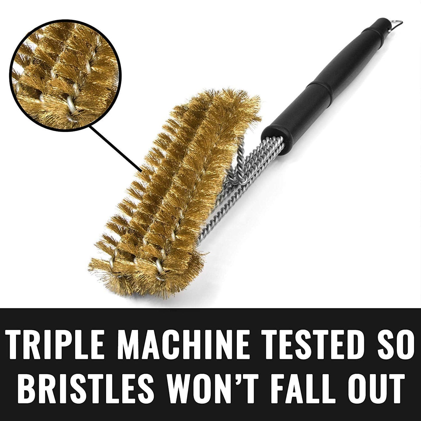 Grillaholics Brass Grill Brush – Safe BBQ Brush for Outdoor Cooking – Heavy-Duty Soft Bristle Grill Cleaning Tool for Porcelain & Ceramic Grates